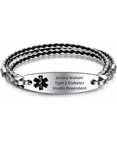 Personalized Medical Alert Bracelets for Women Girls Free Engraving Medical ID Bracelet with 3 Layer Stainless Steel Chain Cu...