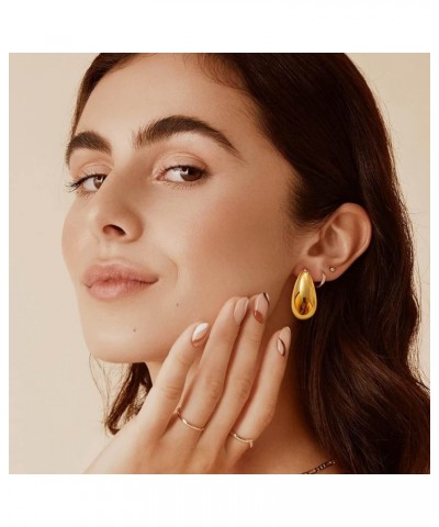 Chunky Gold Hoop Earrings for Women, Long Waterdrop Earrings with 18K Gold Plated, Hypoallergenic Teardrop Earrings for Women...