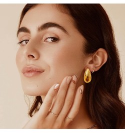 Chunky Gold Hoop Earrings for Women, Long Waterdrop Earrings with 18K Gold Plated, Hypoallergenic Teardrop Earrings for Women...