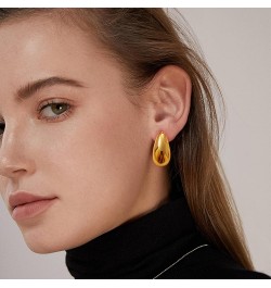 Chunky Gold Hoop Earrings for Women, Long Waterdrop Earrings with 18K Gold Plated, Hypoallergenic Teardrop Earrings for Women...