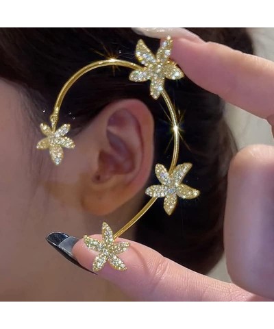 Elegant Rhinestone Butterfly Flower Tassel Ear Cuffs Fairy Wheat Wing Ear Wrap Non-pierced Wedding Bridal Clip on Earrings Co...