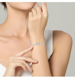 925 Sterling Silver LOVE With Clear CZ Clasp Snake Chain Bracelet Basic Charm Bracelets Fit Any Charm, with for Teen Girls Wo...