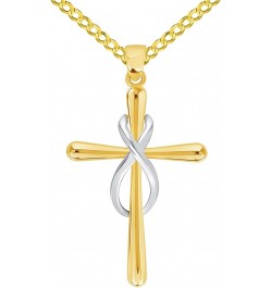 14k Yellow Gold Vertical Infinity Eternity Relligious Cross Pendant with Cable, Curb, or Figaro Chain Necklaces 24.0 Inches C...