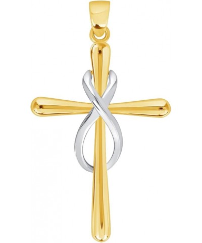 14k Yellow Gold Vertical Infinity Eternity Relligious Cross Pendant with Cable, Curb, or Figaro Chain Necklaces 24.0 Inches C...