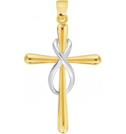 14k Yellow Gold Vertical Infinity Eternity Relligious Cross Pendant with Cable, Curb, or Figaro Chain Necklaces 24.0 Inches C...