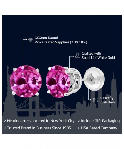 14K White Gold Pink Created Sapphire Stud Earrings For Women (2.00 Cttw, Round 6MM) $56.10 Earrings