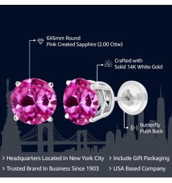 14K White Gold Pink Created Sapphire Stud Earrings For Women (2.00 Cttw, Round 6MM) $56.10 Earrings