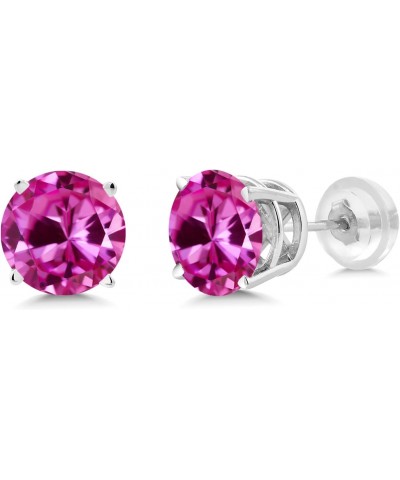 14K White Gold Pink Created Sapphire Stud Earrings For Women (2.00 Cttw, Round 6MM) $56.10 Earrings