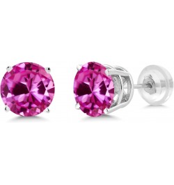 14K White Gold Pink Created Sapphire Stud Earrings For Women (2.00 Cttw, Round 6MM) $56.10 Earrings