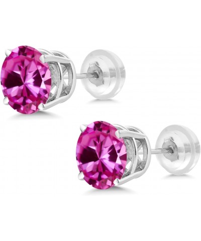 14K White Gold Pink Created Sapphire Stud Earrings For Women (2.00 Cttw, Round 6MM) $56.10 Earrings