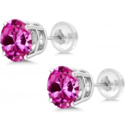 14K White Gold Pink Created Sapphire Stud Earrings For Women (2.00 Cttw, Round 6MM) $56.10 Earrings