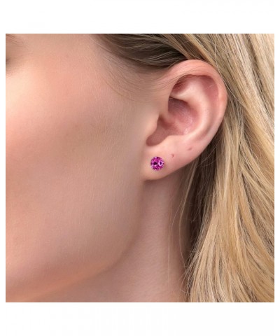 14K White Gold Pink Created Sapphire Stud Earrings For Women (2.00 Cttw, Round 6MM) $56.10 Earrings