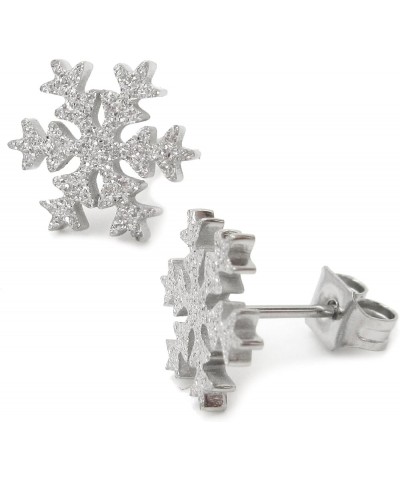 Stainless Steel Snow Flake Post Stud Earrings For Women Girls Gold Silver 10mm Sandblast Silver $9.56 Earrings