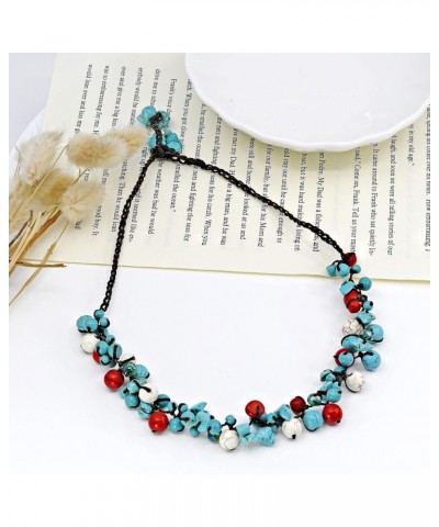 Infinite Beaded Clusters Simulated Turquoise and Reconstructed Red Coral Cotton Wax Rope Necklace $12.09 Necklaces