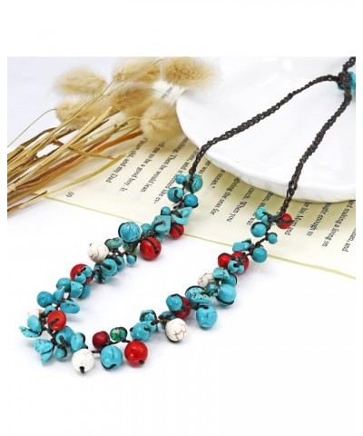 Infinite Beaded Clusters Simulated Turquoise and Reconstructed Red Coral Cotton Wax Rope Necklace $12.09 Necklaces