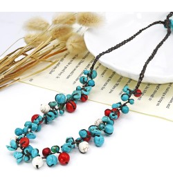 Infinite Beaded Clusters Simulated Turquoise and Reconstructed Red Coral Cotton Wax Rope Necklace $12.09 Necklaces