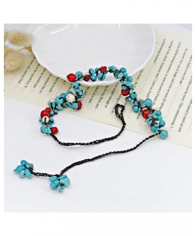 Infinite Beaded Clusters Simulated Turquoise and Reconstructed Red Coral Cotton Wax Rope Necklace $12.09 Necklaces