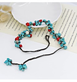 Infinite Beaded Clusters Simulated Turquoise and Reconstructed Red Coral Cotton Wax Rope Necklace $12.09 Necklaces