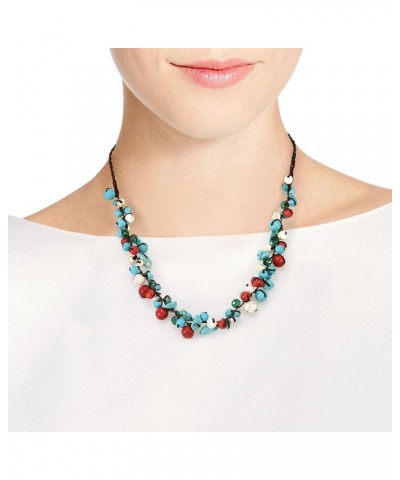 Infinite Beaded Clusters Simulated Turquoise and Reconstructed Red Coral Cotton Wax Rope Necklace $12.09 Necklaces