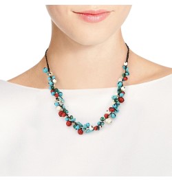 Infinite Beaded Clusters Simulated Turquoise and Reconstructed Red Coral Cotton Wax Rope Necklace $12.09 Necklaces