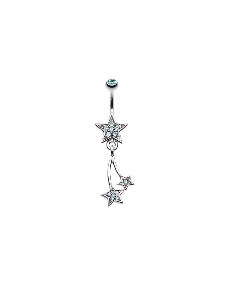 Sparkle Stars 316L Surgical Steel Belly Button Ring Aqua $10.29 Body Jewelry