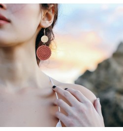 Geometric Polymer Clay Rattan Flower Dangle Earring,Boho Handmade Woven Round Circle Square Drop Earrings Jewelry for Women G...