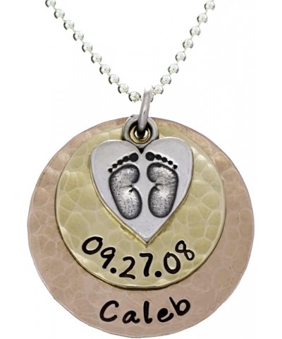 Baby First Foot Print Necklace with Customizable Sterling Silver, 14k Gold and Rose Gold Plated Discs With Names of Your Choi...