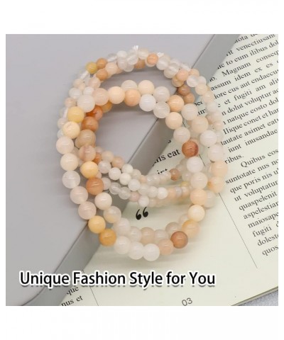 Beaded Bracelets For Women Men and Teens 5 Pcs Natural Gemstone Bead Ball Bracelet Stretchable Elastic Bracelet Pink Aventuri...