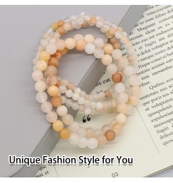 Beaded Bracelets For Women Men and Teens 5 Pcs Natural Gemstone Bead Ball Bracelet Stretchable Elastic Bracelet Pink Aventuri...