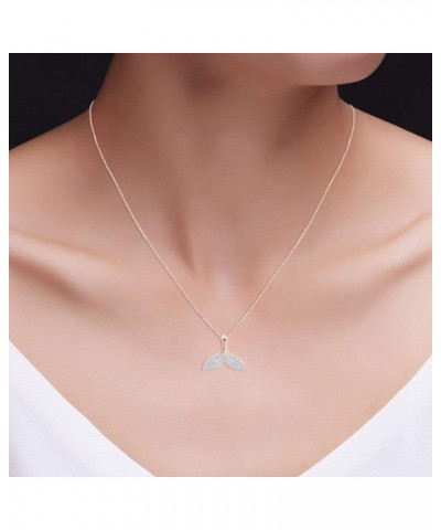 Round Natural Diamond Accent Whale Dolphin Tail Pendant Necklace in 14k Gold Over Sterling Silver rose-gold-plated-silver $41...