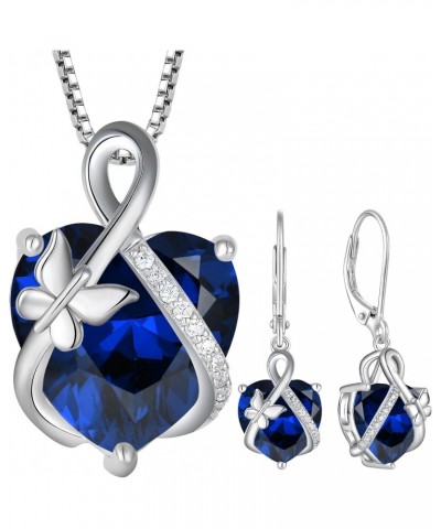 Butterfly Infinity Earrings Love Heart Butterfly Necklace Created Sapphire 925 Sterling Silver Jewelry Set $56.70 Jewelry Sets