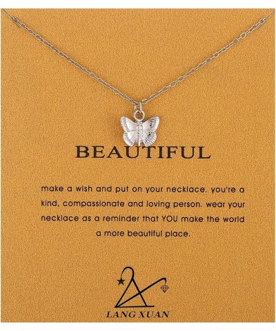 Friendship Compass Necklace Good Luck Butterfly Pendant Chain Necklace with Message Card Gift Card for Women Silver Butterfly...