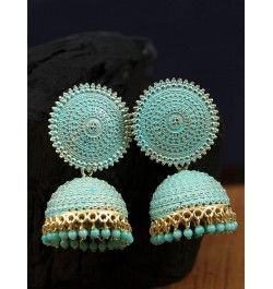 Bollywood Traditional Indian Wedding German Silver & Maroon Pearls Jhumka Earrings for women/girls Sky Blue-Gold $10.02 Earrings