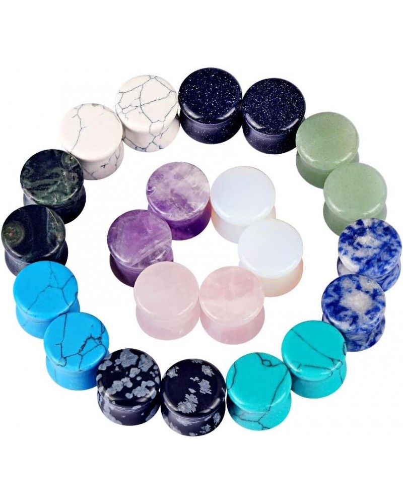 22 Pcs Mixed Stone Ear Plugs Kit Stretching Earrings Gauges Set Saddle Double Flare Expander Tunnels for Men Women Earrings B...