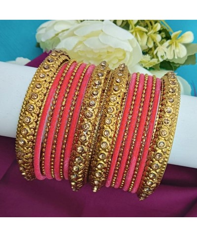 Indian Oxidized Gold Tone Bangle Bracelet Set for Women Boho Punk Crystal Studded Bangles Metal Ball Bangles Fashion Statemen...