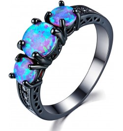 2 Pcs Black Gun Plated White Opal Ring Round Shape, Luxurious Ring for Women Bohemian Vintage Retro Jewelry, Crystal Birthsto...