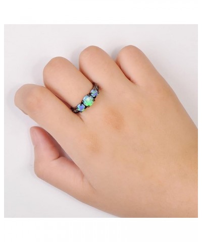 2 Pcs Black Gun Plated White Opal Ring Round Shape, Luxurious Ring for Women Bohemian Vintage Retro Jewelry, Crystal Birthsto...