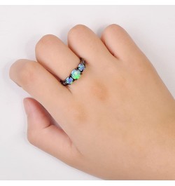 2 Pcs Black Gun Plated White Opal Ring Round Shape, Luxurious Ring for Women Bohemian Vintage Retro Jewelry, Crystal Birthsto...