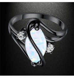 2 Pcs Black Gun Plated White Opal Ring Round Shape, Luxurious Ring for Women Bohemian Vintage Retro Jewelry, Crystal Birthsto...