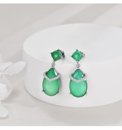 Teardrop Earrings Sterling Silver Crystal Earrings Stud Dangle Drop Dangling Jewelry Gifts for Women Girls Green Agate $14.15...