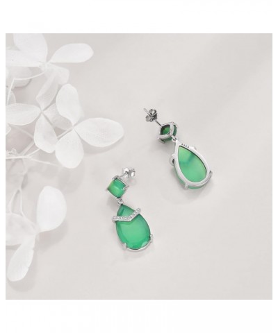 Teardrop Earrings Sterling Silver Crystal Earrings Stud Dangle Drop Dangling Jewelry Gifts for Women Girls Green Agate $14.15...