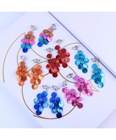 Cubic Zirconia Colorful Cluster of Round Acrylic Disc Ear Clip Drop Dangle Earrings Summer Beach Jewelry Gift for Women Gilrs...