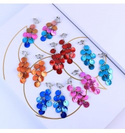 Cubic Zirconia Colorful Cluster of Round Acrylic Disc Ear Clip Drop Dangle Earrings Summer Beach Jewelry Gift for Women Gilrs...