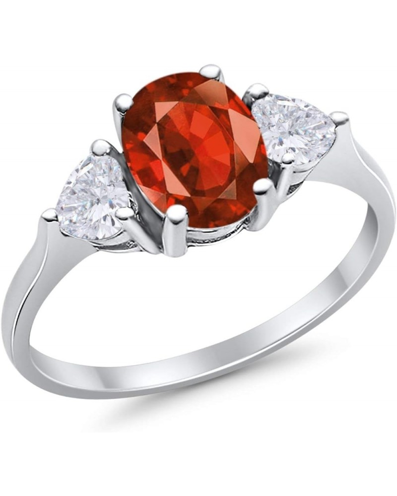 Fashion Promise Ring 3-Stone Oval & Heart Simulated CZ 925 Sterling Silver Simulated Garnet Cubic Zirconia $13.67 Rings