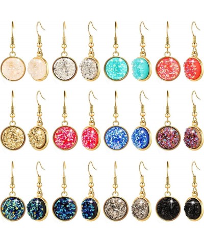 12 Pairs Faux Druzy Drop Earrings Crystal Pendant Dangle Earrings Multicolor Stainless Steel Earrings for Women Girls Round S...