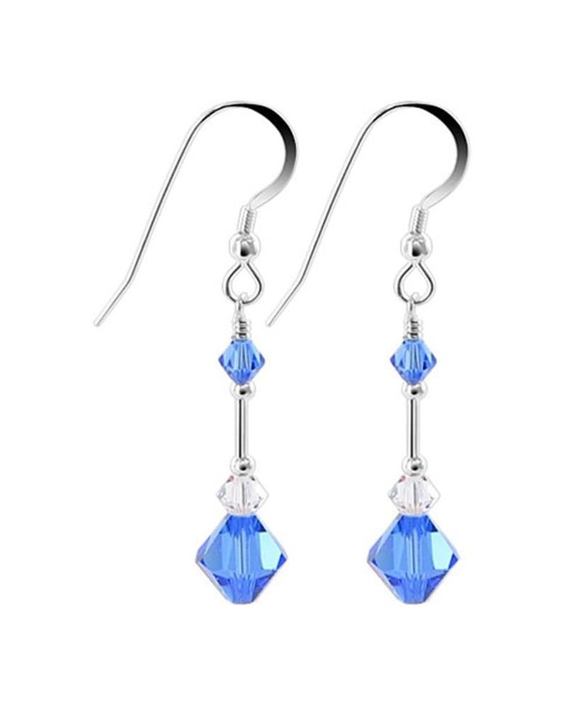 Austrian Crystal Bicones Handmade 925 Sterling Silver French Wire Dangle Earrings for Women Blue $15.11 Earrings