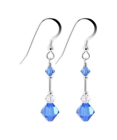 Austrian Crystal Bicones Handmade 925 Sterling Silver French Wire Dangle Earrings for Women Blue $15.11 Earrings