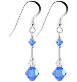 Austrian Crystal Bicones Handmade 925 Sterling Silver French Wire Dangle Earrings for Women Blue $15.11 Earrings