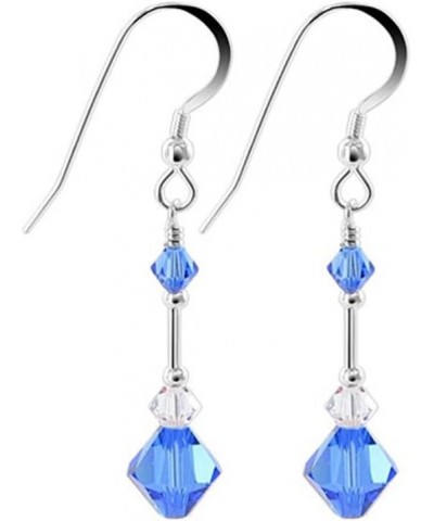 Austrian Crystal Bicones Handmade 925 Sterling Silver French Wire Dangle Earrings for Women Blue $15.11 Earrings