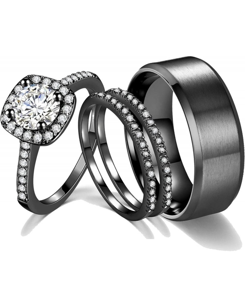 CEJUG 2Ct 18k Black Gold Wedding Ring Sets for Women and Men Hers His Titanium Bands Stainless Steel Couple Rings Cz Women's ...